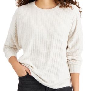 Style & Co XXL Plus Size Oat (Cream-ish) Ribbed Crewneck Long Sleeve Top